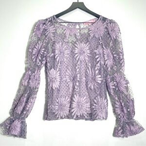 EVA FRANCO ANTHROPOLOGIE Sheer Polka Dot Blouse Puff Sleeve Lavender Gray Size L
